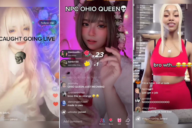 A screenshot of three women on TikTok live