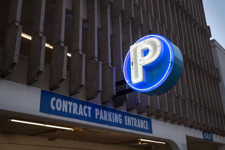 A large urban parking garage