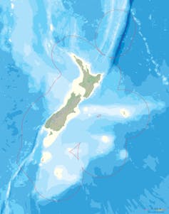 A map showing New Zealand's ocean territory