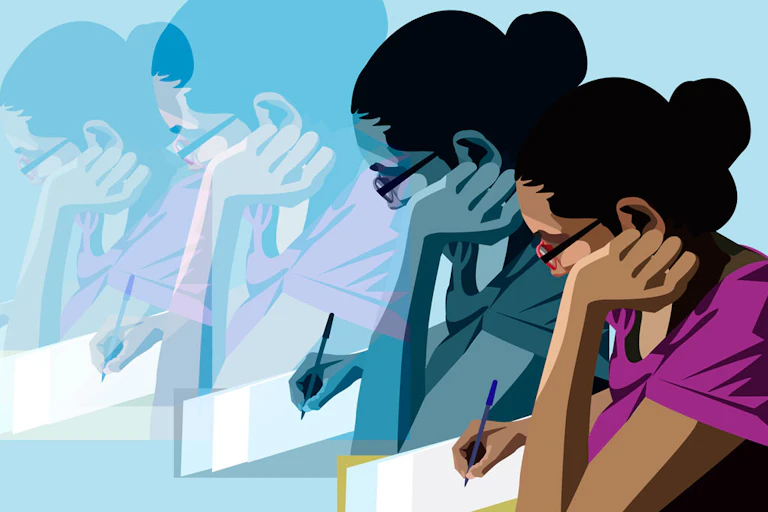 Dibujo de una mujer escribiendo en un folio