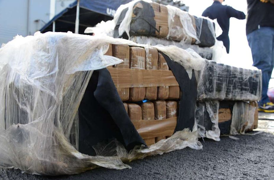 Bales of cocaine on the deck of a US Coast Guard Ship