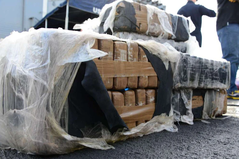 Bales of cocaine on the deck of a US Coast Guard Ship