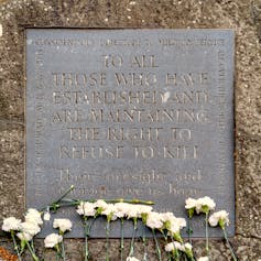 Plaque on the conscientious objectors' commemorative stone