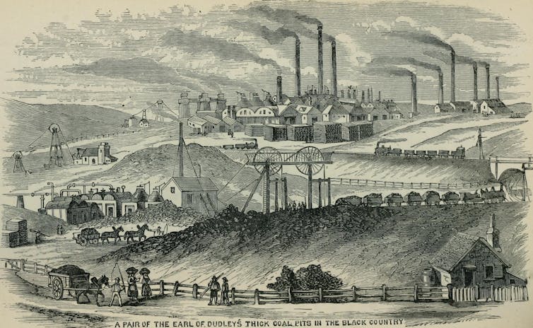 Illustration de la révolution industrielle anglaise réalisée par Samuel Griffiths en 1873.
