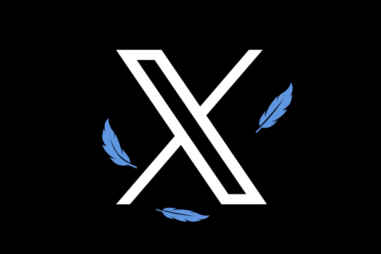 New Twitter logo with feathers in the background.