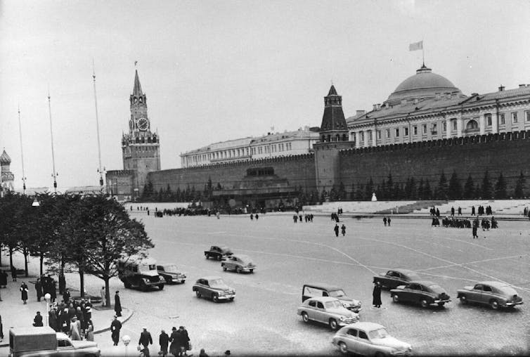 An archival photograph of the Red Square in Moscow.