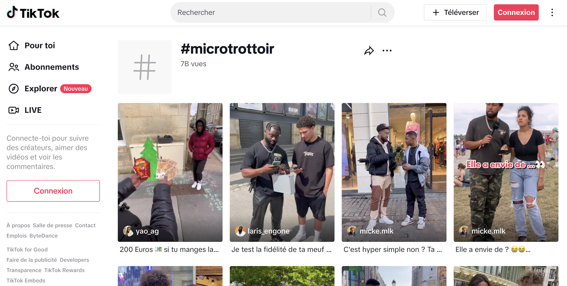 Popularité du mot-clic #microtrottoir sur TikTok