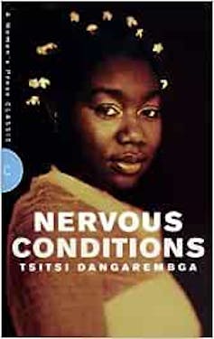 A book cover with an illustration of an African woman looking directly ahead with traditional hairstyle.