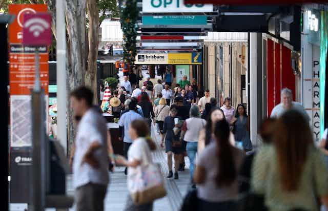 People walking through Queen Street Mall in Brisbane