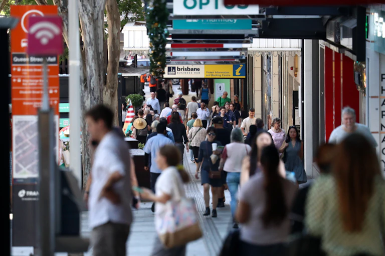 People walking through Queen Street Mall in Brisbane