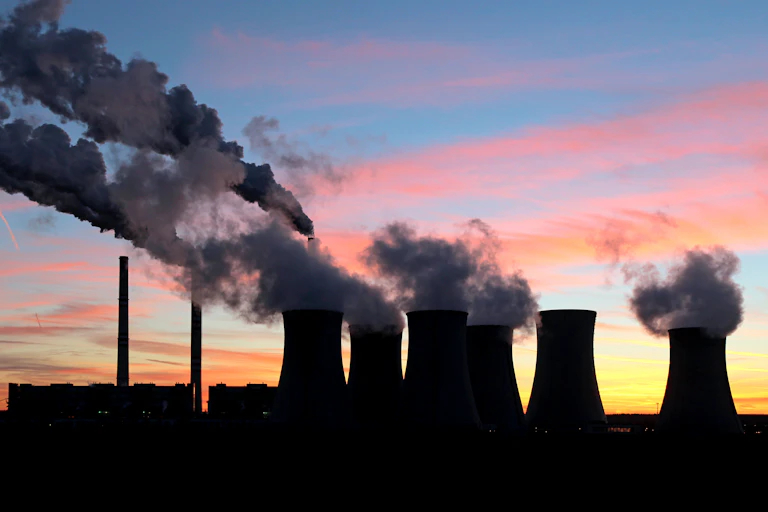 Emissions from factories swirling into the atmosphere