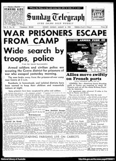 Headline: war prisoners escape from camp, wide search by troops, police