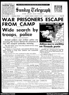 Headline: war prisoners escape from camp, wide search by troops, police
