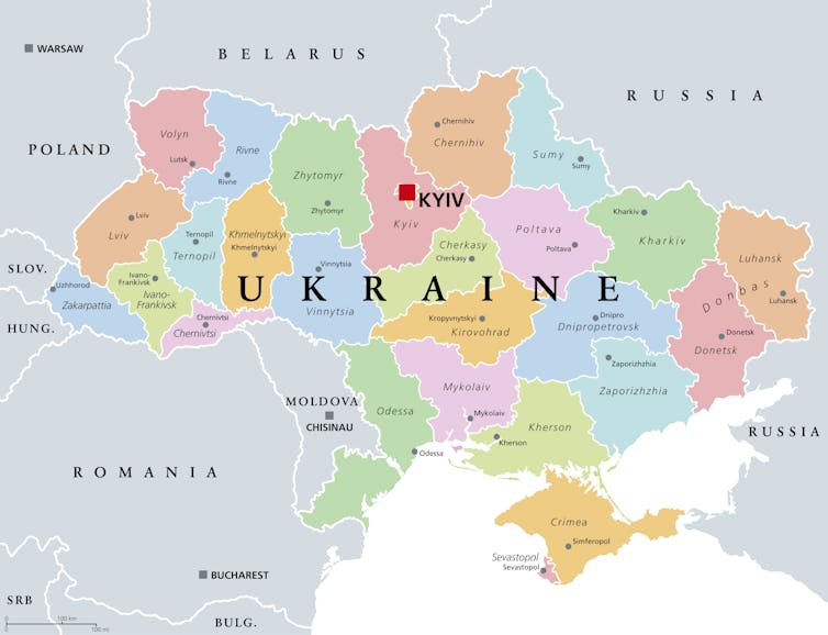 Map of Ukraine showing Crimea
