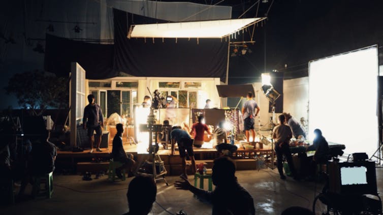 A busy film set.