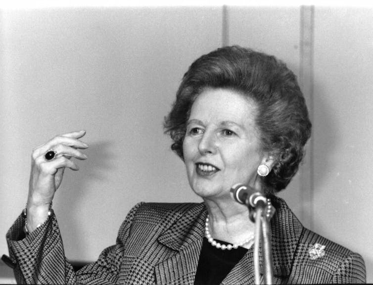 Margaret Thatcher making a speech.