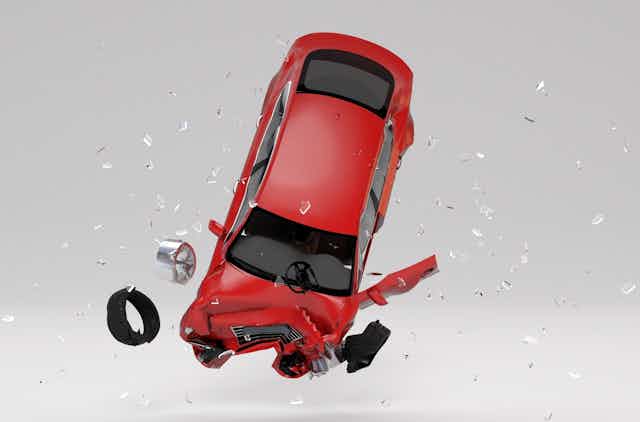 Red car crashing