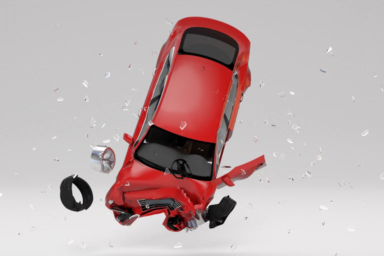 Red car crashing
