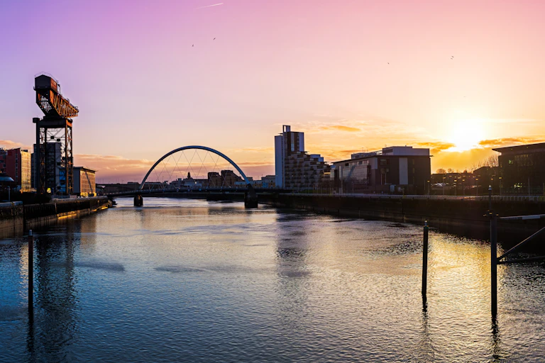 The Clyde river in Glasgow at sunrise.