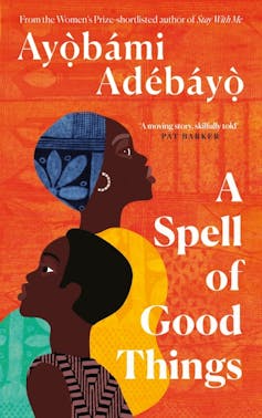 A book cover showing an illustration of two people in profile - a young man in a vest and a young woman with African headgear.