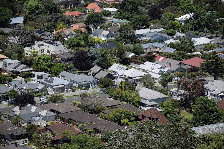 An aerial view of homes in Mount Eden Village, New Zealand