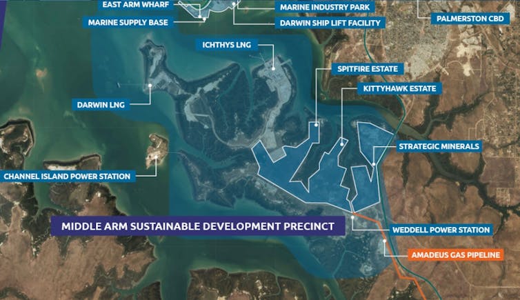 A map of the proposed Middle Arm precinct on Darwin Harbour.