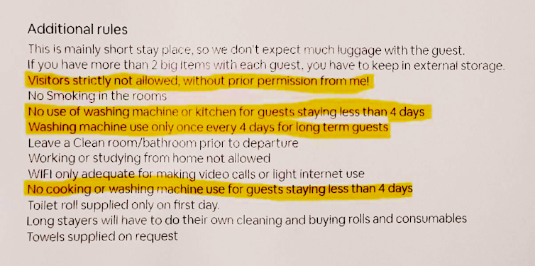 A Reddit user posted this list of'additional rules' they say they say was stuck on the door of their Airbnb accommodation.