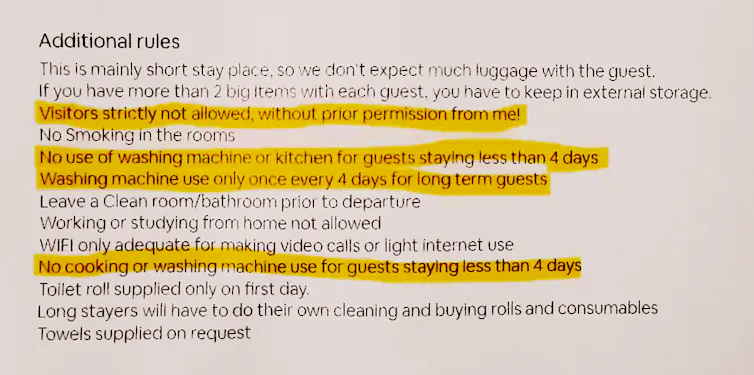 A Reddit user posted this list of 'additional rules' they say they say was stuck on the door of their Airbnb accommodation.