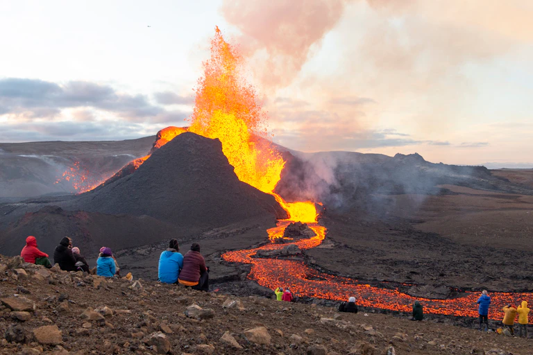 A volcanic eruption at the Reykjanes peninsula in Iceland.
