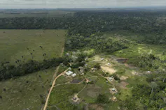 An Indigenous community on the boundaries of a clear-cutting operation.