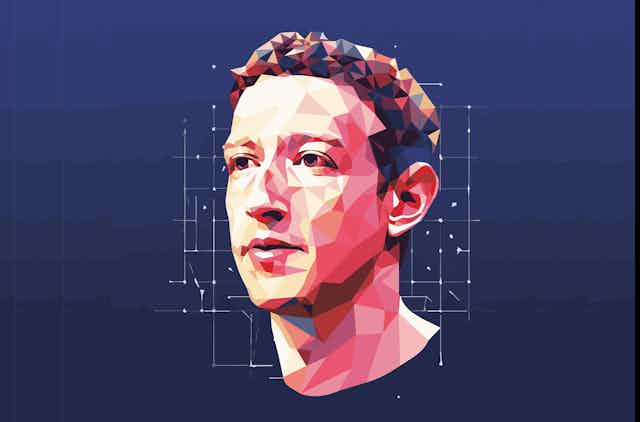 Illustration of Mark Zuckerberg's head made from polygons