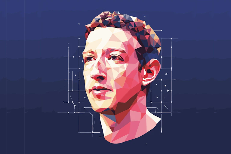 Illustration of Mark Zuckerberg's head made from polygons