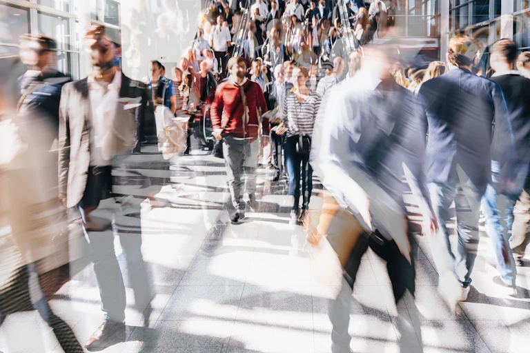 A crowded city scene.