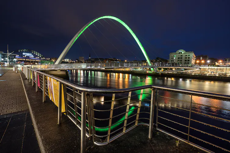 Looking across the Tyne River to the Gateshead Millennium Bridge