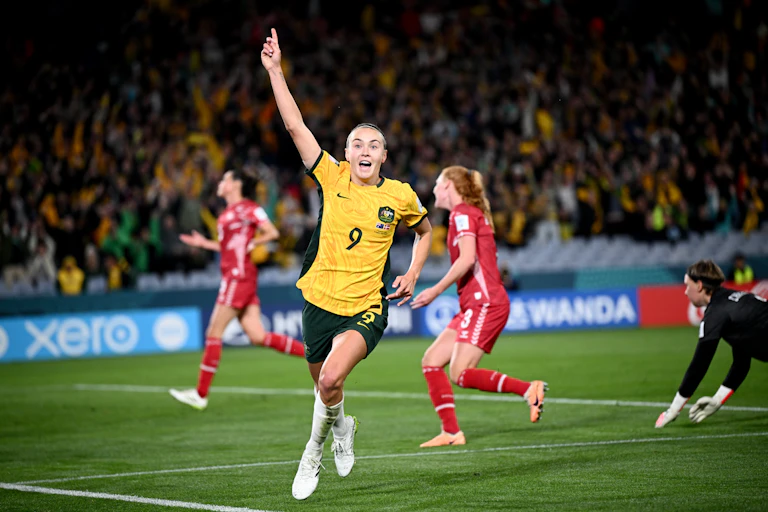 Caitlin Foord after scoring against Denmark