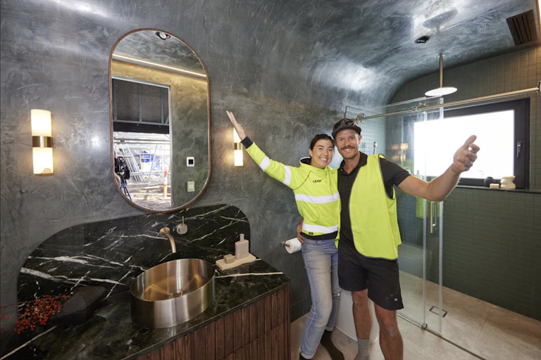 Couple of contestants in The Block in their renovated bathroom