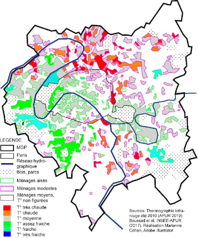 Carte de la Métropole du Grand Paris montrant les vulnérabilités géographiques face aux fortes chaleurs