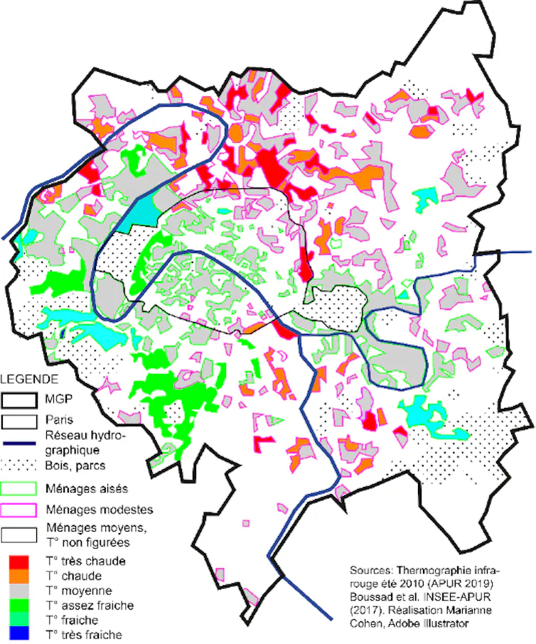 Carte de la Métropole du Grand Paris montrant les vulnérabilités géographiques face aux fortes chaleurs