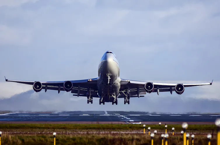 A plane taking off.