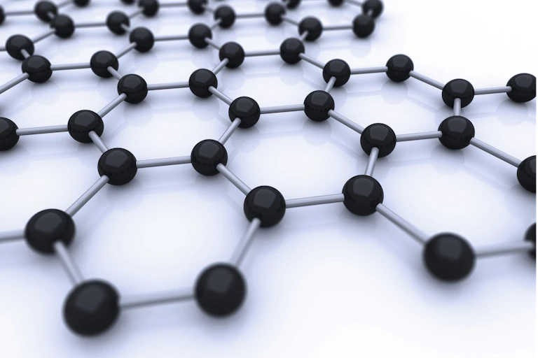 Ilustração de átomos de carbono em estruturas hexagonais de uma camada de grafeno