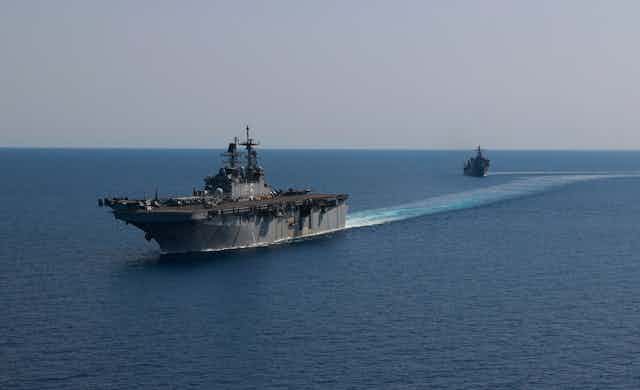 US navy warships travelling through the Red Sea