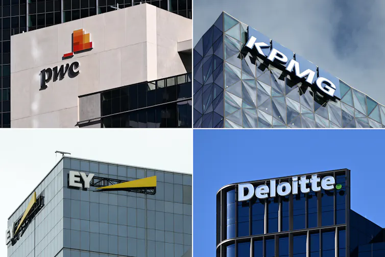 A montage of the four big accounting firms' logos
