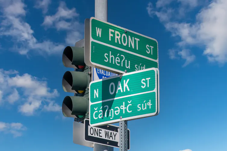Los Angeles sign in English and Klallam as a way to honor the Lower Elwha Klallam Tribe.