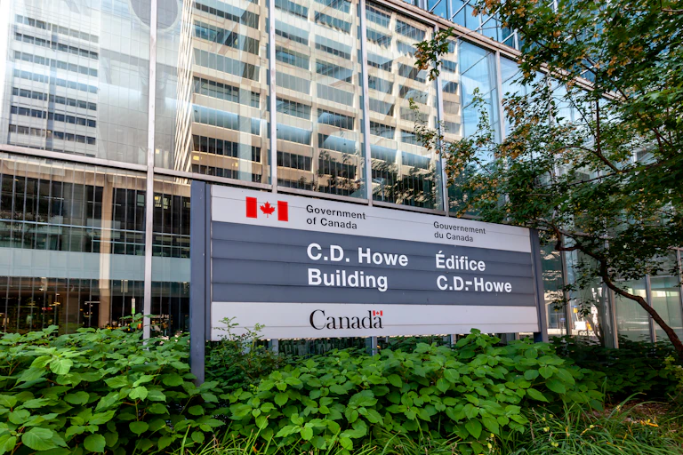 a government building. the sign in front reads GOVERNMENT OF CANADA CD HOWE BUILDING