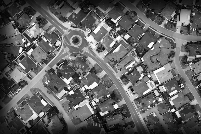 Aerial view of suburban homes