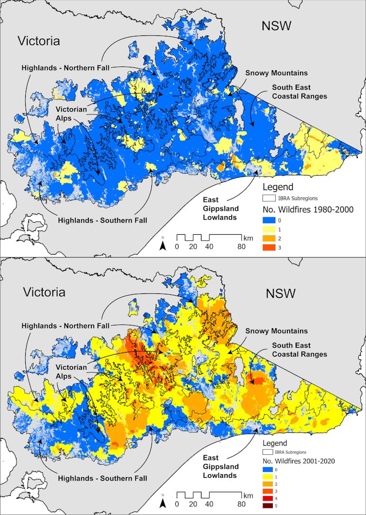 two maps showing fire frequency