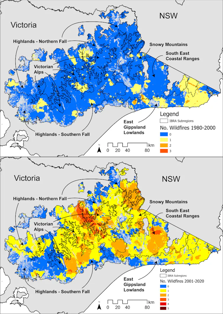 two maps showing fire frequency