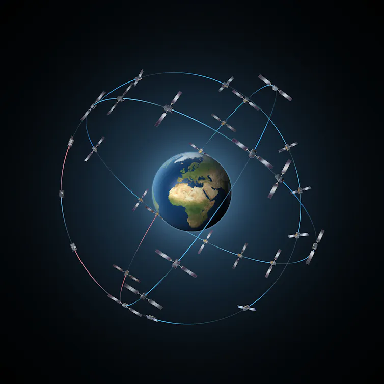 vue d’artiste de la constellation de satellites Galileo autour de la terre