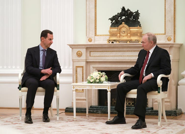 Syrian leader Bashar al-Assad meeting with Russian president Vladimir Putin in Moscow March 2023.