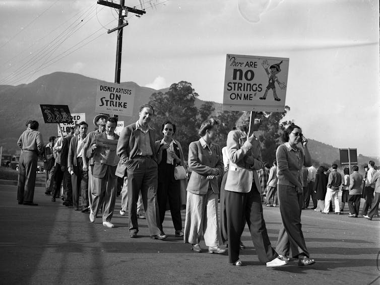 Black and white photo of striking animators.